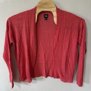 Eileen Fisher Large Pink Ribbed Linen Open Front Cardigan Lightweight‎ Lagenlook